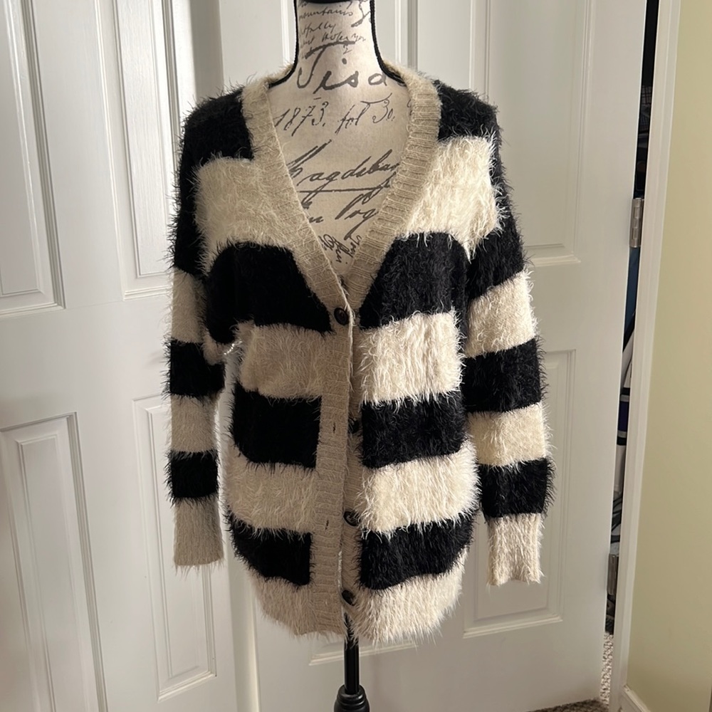 Soft, fuzzy striped cardigan